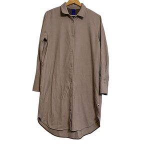 Kit and Ace M Brown Button Down Shirt Dress Long Sleeve Midi Polyester Rayon